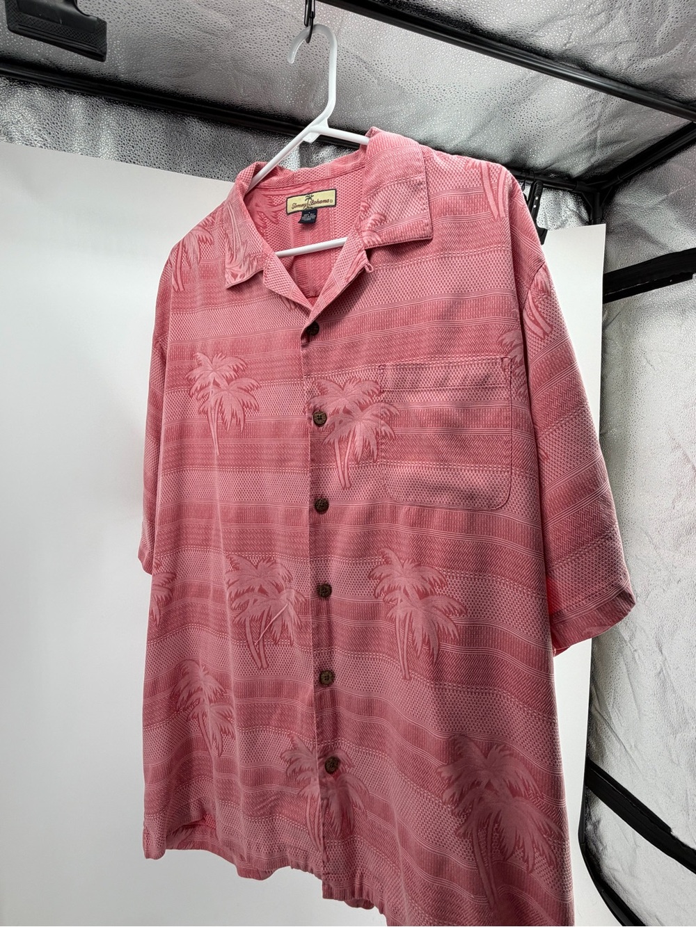 Tommy Bahama Rose-Pink Palm-Print Short Sleeve Camp Shirt